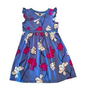 Tea Collection | Little Girl Blue & Pink Floral Faux Wrap Dress Size 7